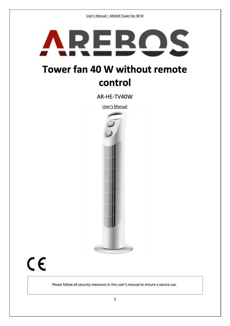 Page 1 de la notice Manuel utilisateur Arebos AR-HE-TV40W