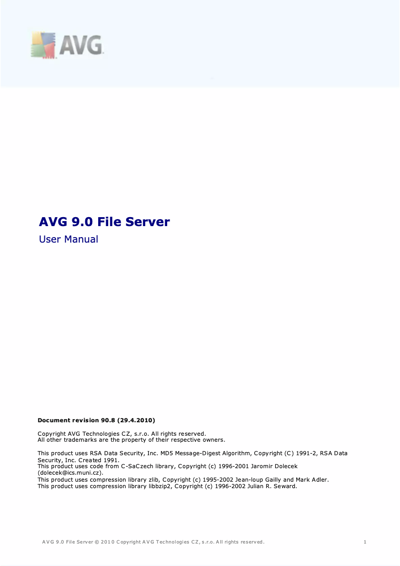 Página 1 del manual Manual de usuario AVG File Server Edition 9.0