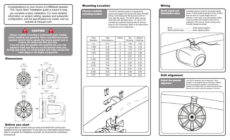 Page 1 de la notice Guide de démarrage rapide MB Quart NHT2-120