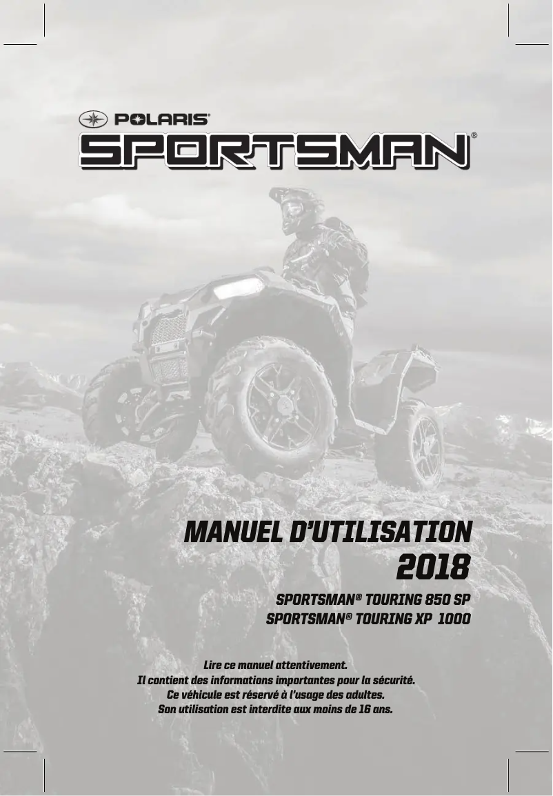 Page 1 de la notice Manuel utilisateur Polaris Sportsman Touring 850 SP (2018)