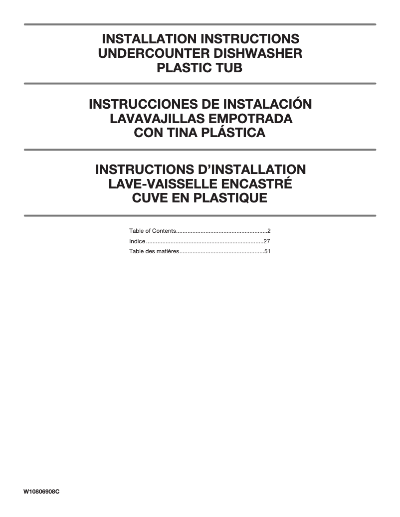 Page 1 de la notice Guide d'installation Whirlpool WDT730PAH