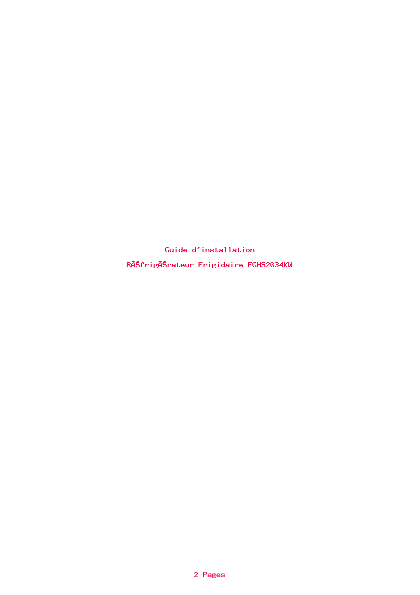 Page 1 de la notice Guide d'installation Frigidaire FGHS2634KW