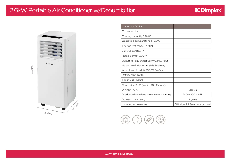 Page 1 of the manual Technical Sheet Dimplex DCP9C