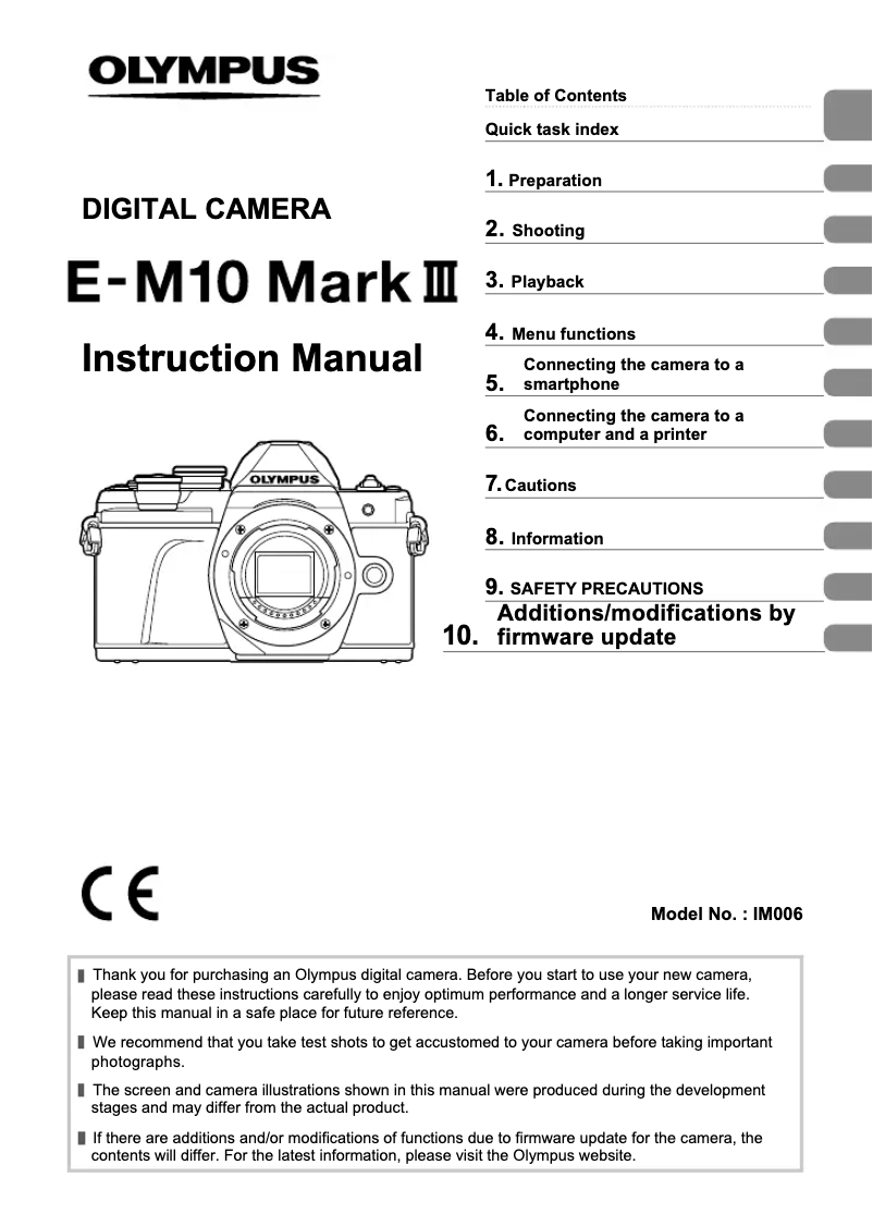 Page 1 de la notice Manuel utilisateur Olympus E-M10 Mark III