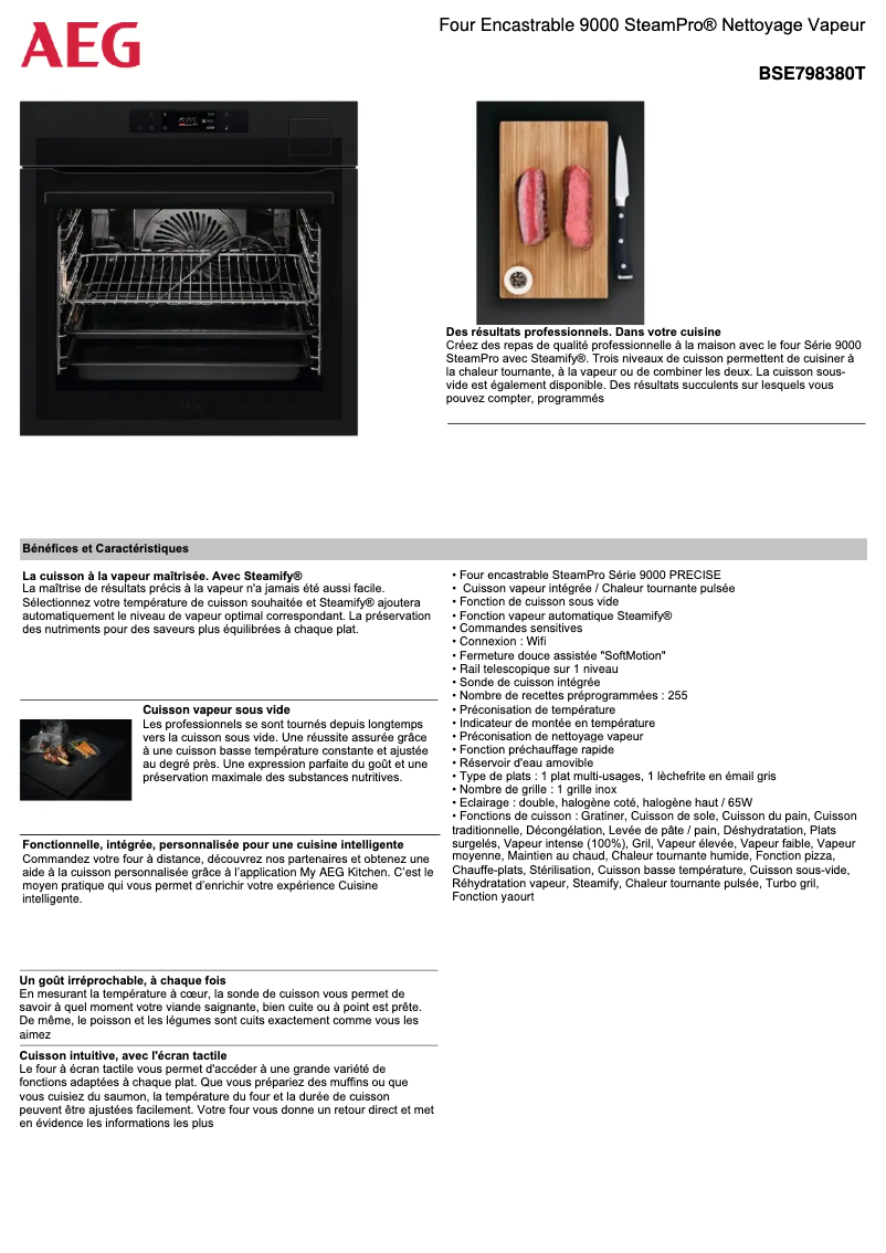 Page 1 de la notice Fiche technique AEG BSE798380T