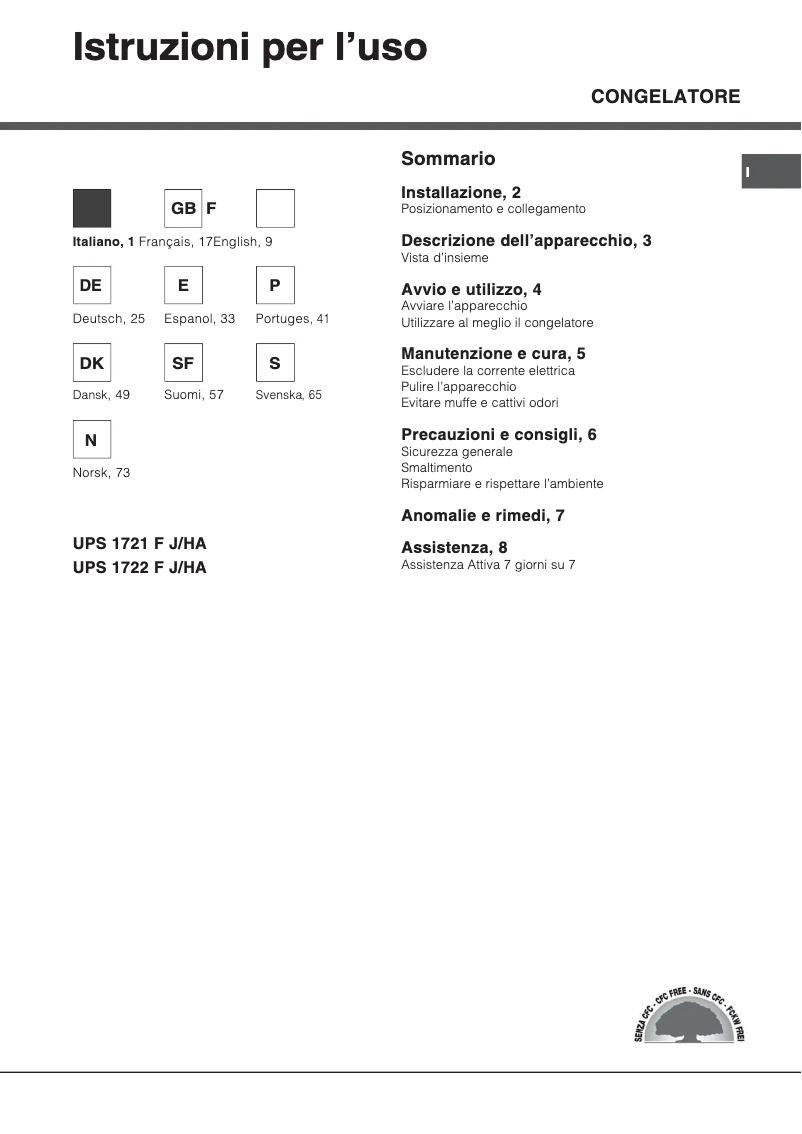 Page 1 of the manual User Manual Hotpoint UPS 1722 F J_HA