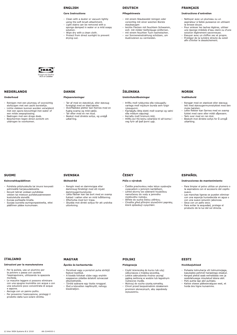 Page 1 de la notice Manuel utilisateur Ikea VALLENTUNA