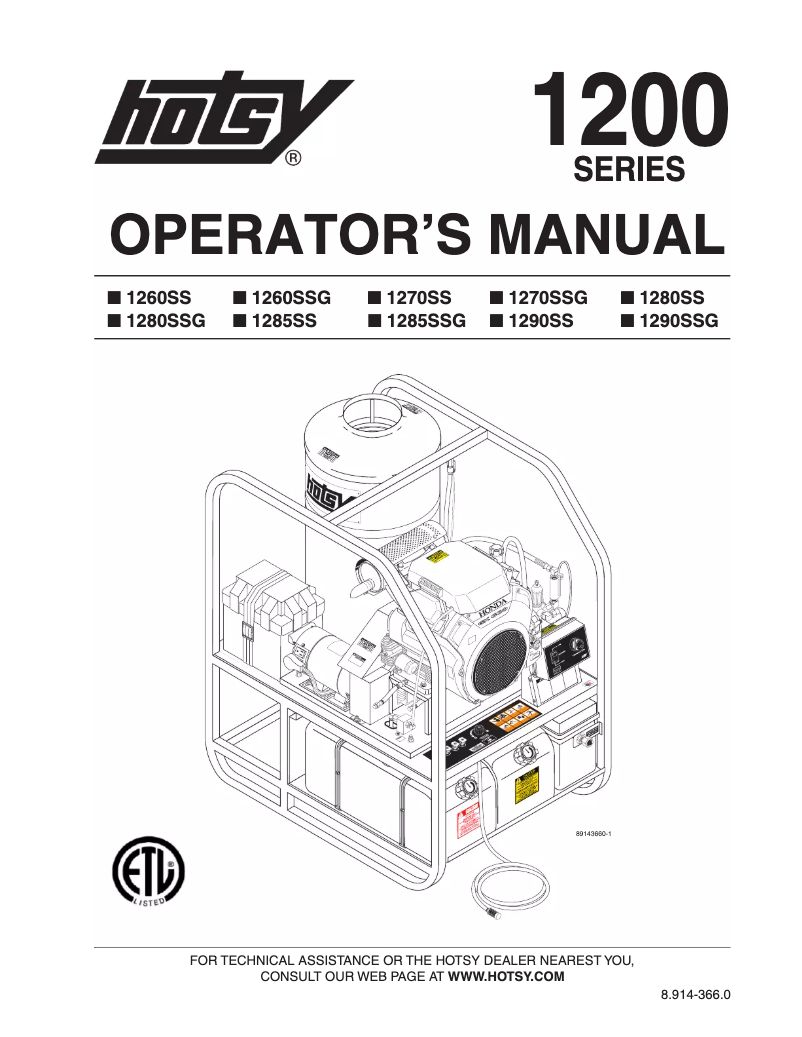Page 1 of the manual User Manual Hotsy 1270SSG