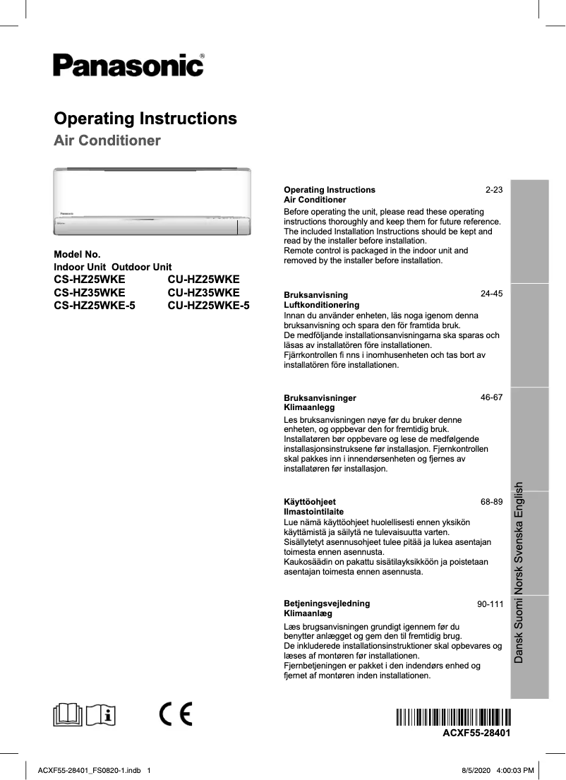 Página 1 del manual Manual de usuario Panasonic CU-HZ35WKE