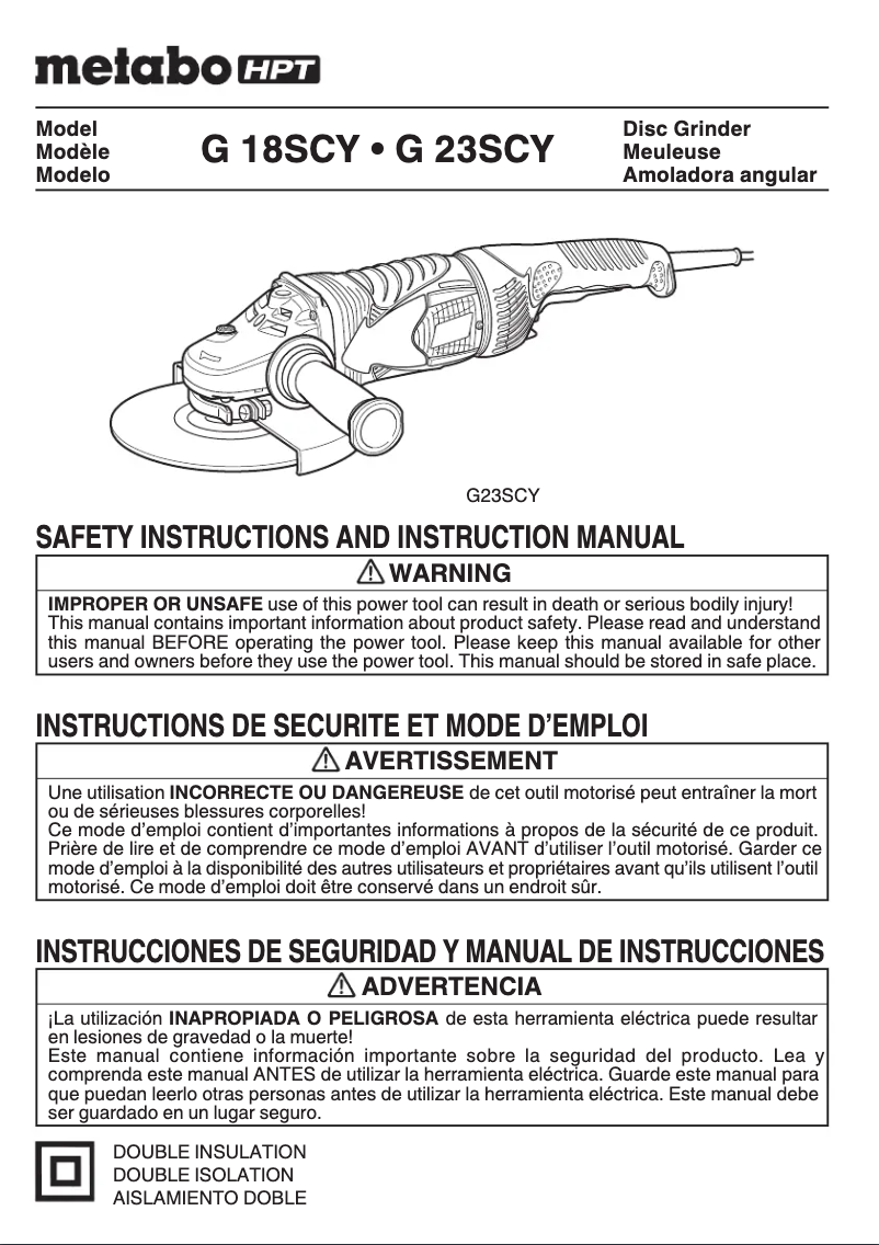 Page 1 de la notice Manuel utilisateur HiKOKI G18SCY