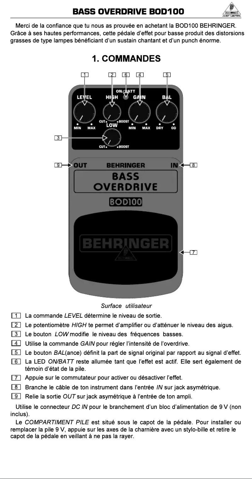 Página 1 del manual Manual de usuario Behringer Bass Overdrive BOD100