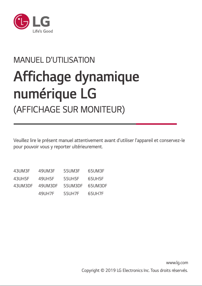 Page 1 de la notice Manuel utilisateur LG 43UH5F