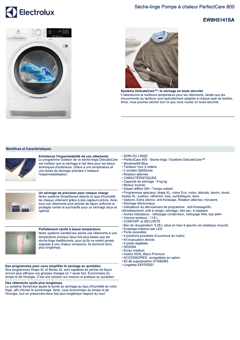 Página 1 del manual Ficha técnica Electrolux EW8H5141SA