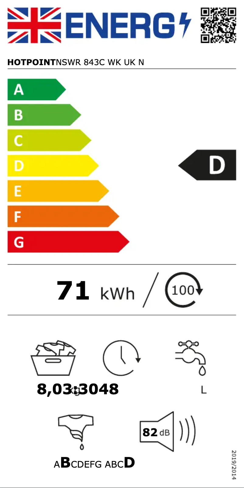 Página 1 del manual Etiqueta energética Hotpoint NSWR 843C WK UK N