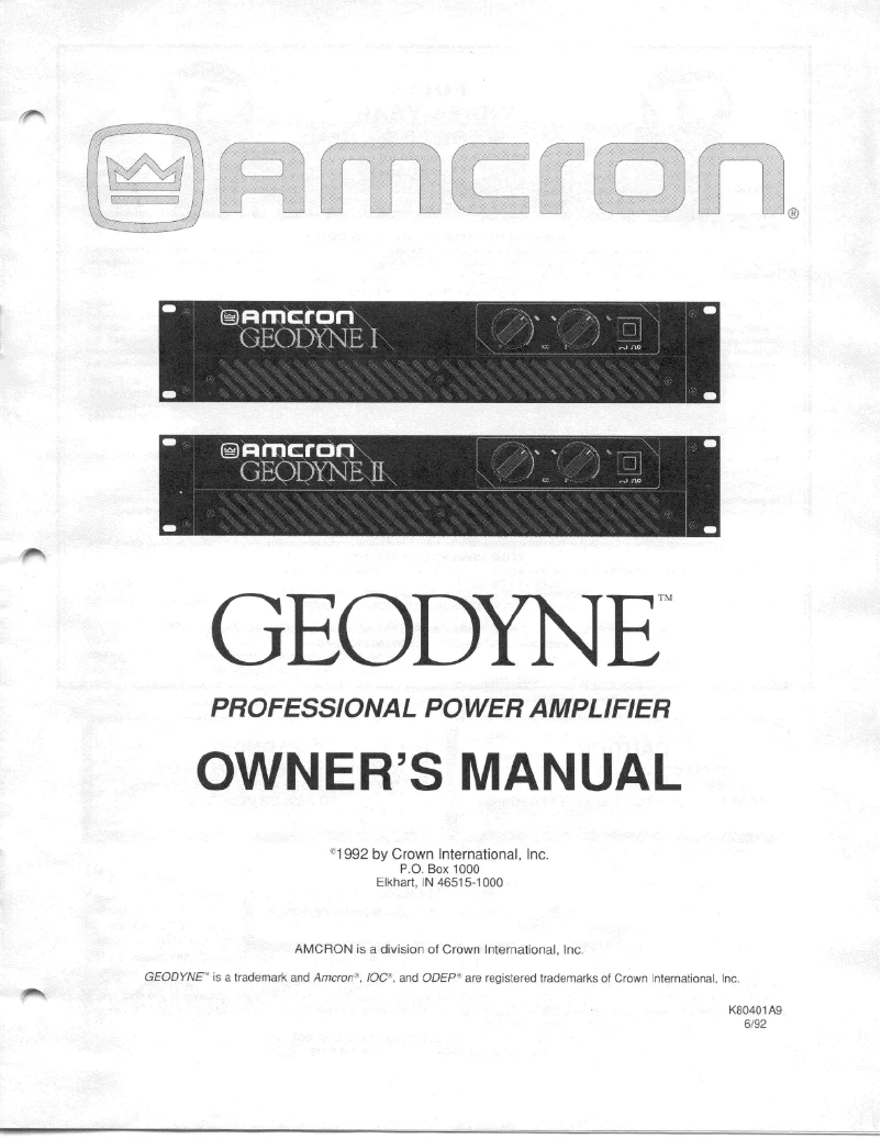 Page 1 de la notice Manuel utilisateur Crown Geodyne