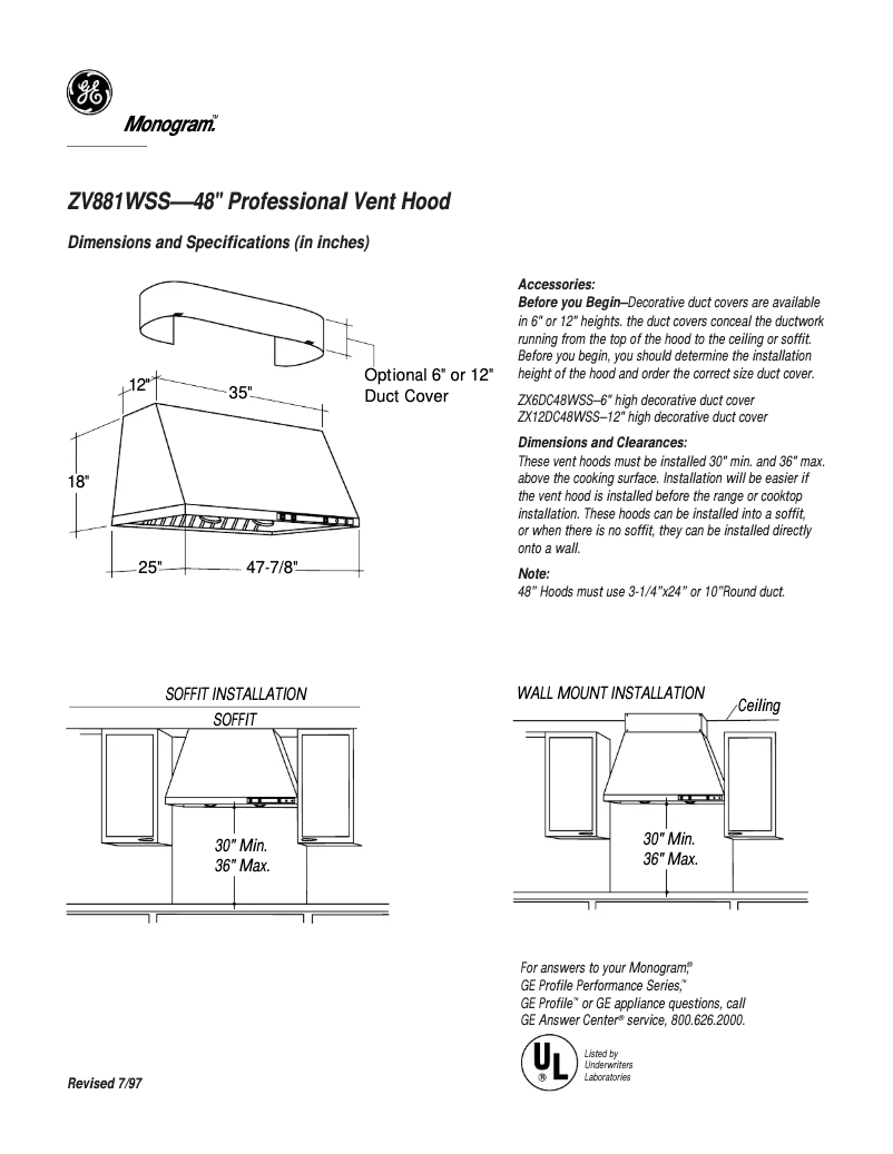 Page n°1 - Fiche technique GE ZV881WSS