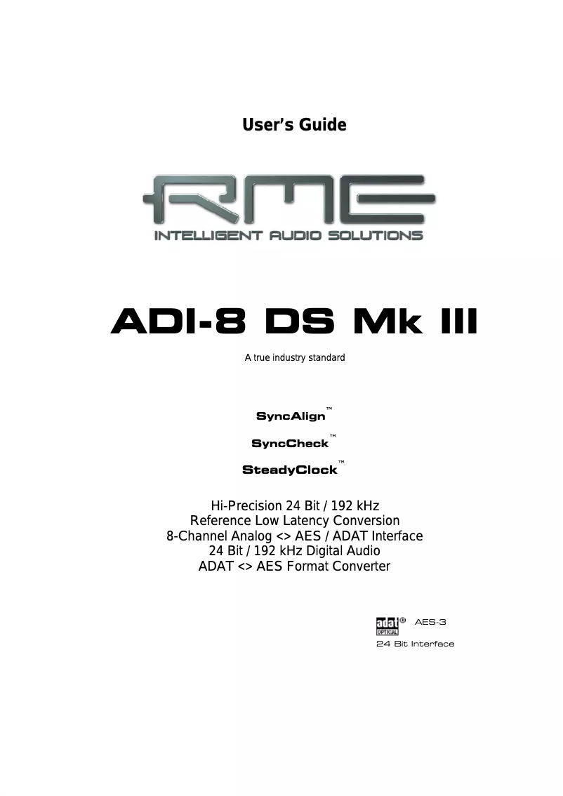 Page 1 of the manual User Manual RME ADI-8 DS Mk III
