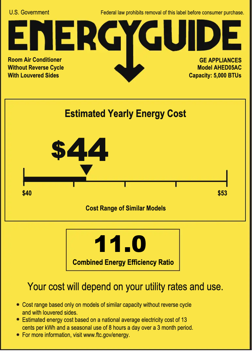 Page 1 de la notice Label énergétique GE AHED05AC