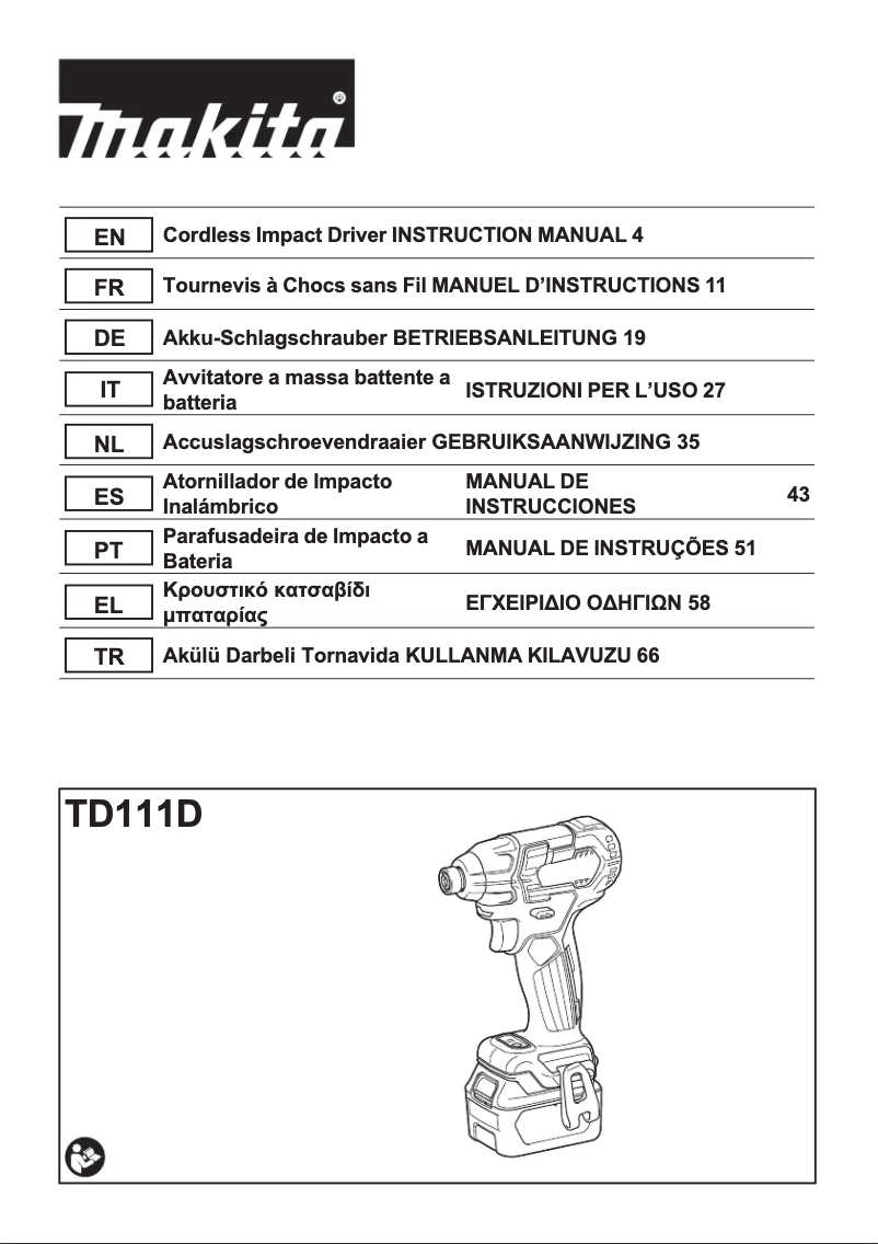 Page 1 de la notice Fiche technique Makita TD111DZ