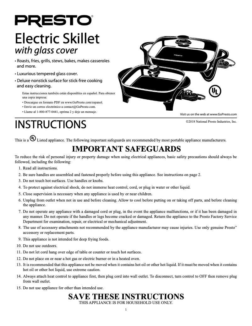 Page 1 de la notice Manuel utilisateur Presto 06852