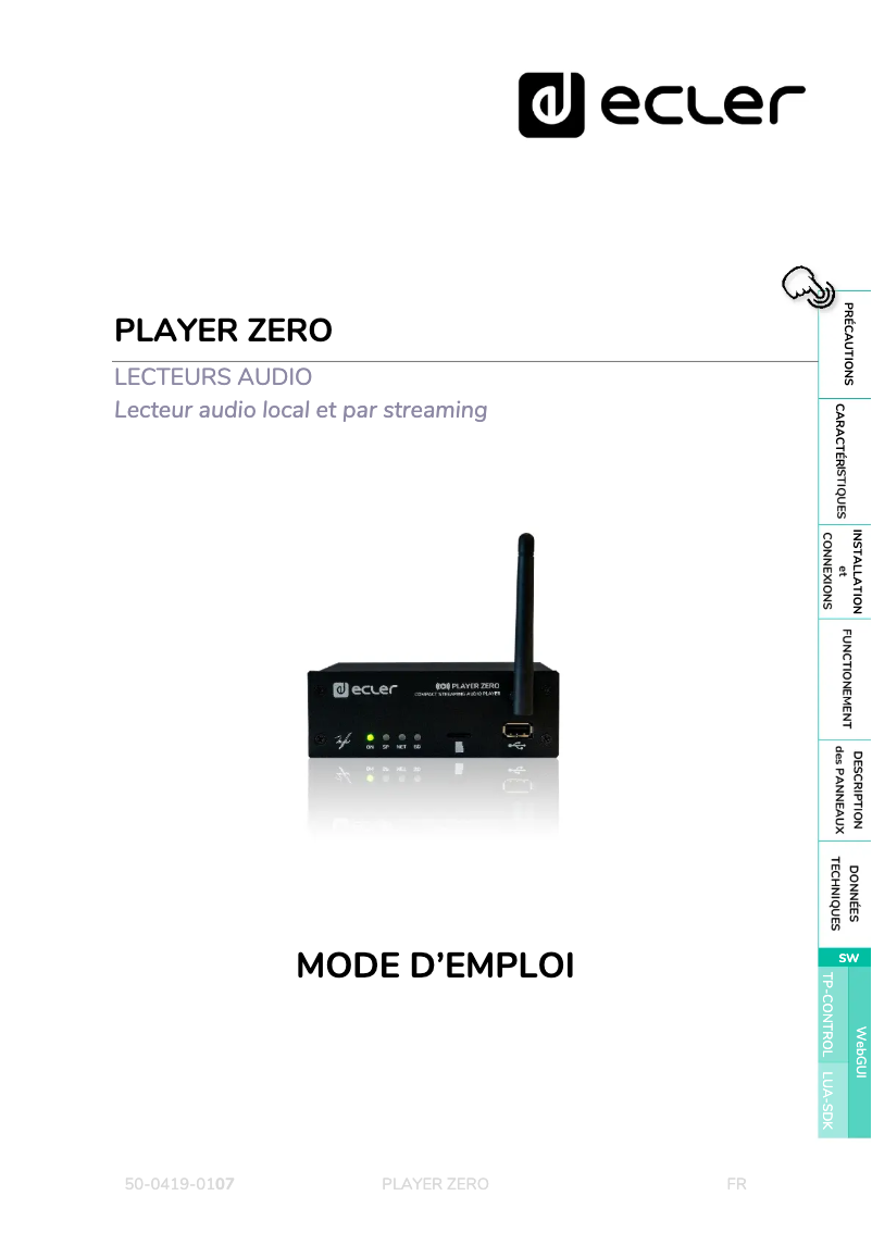 Page 1 of the manual User Manual Ecler PLAYER ZERO