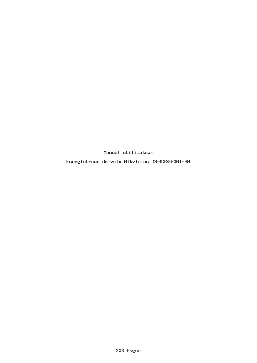 Page 1 de la notice Manuel utilisateur Hikvision DS-9008HQHI-SH