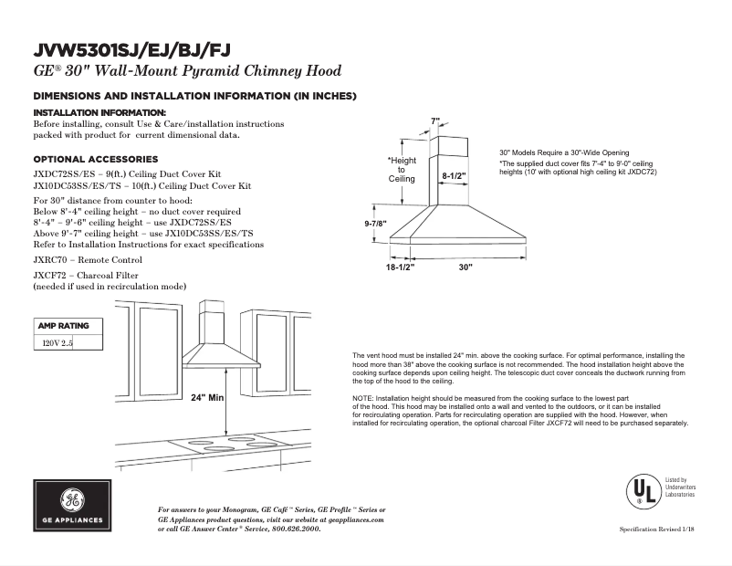 Página 1 del manual Ficha técnica GE JVW5301FJDS