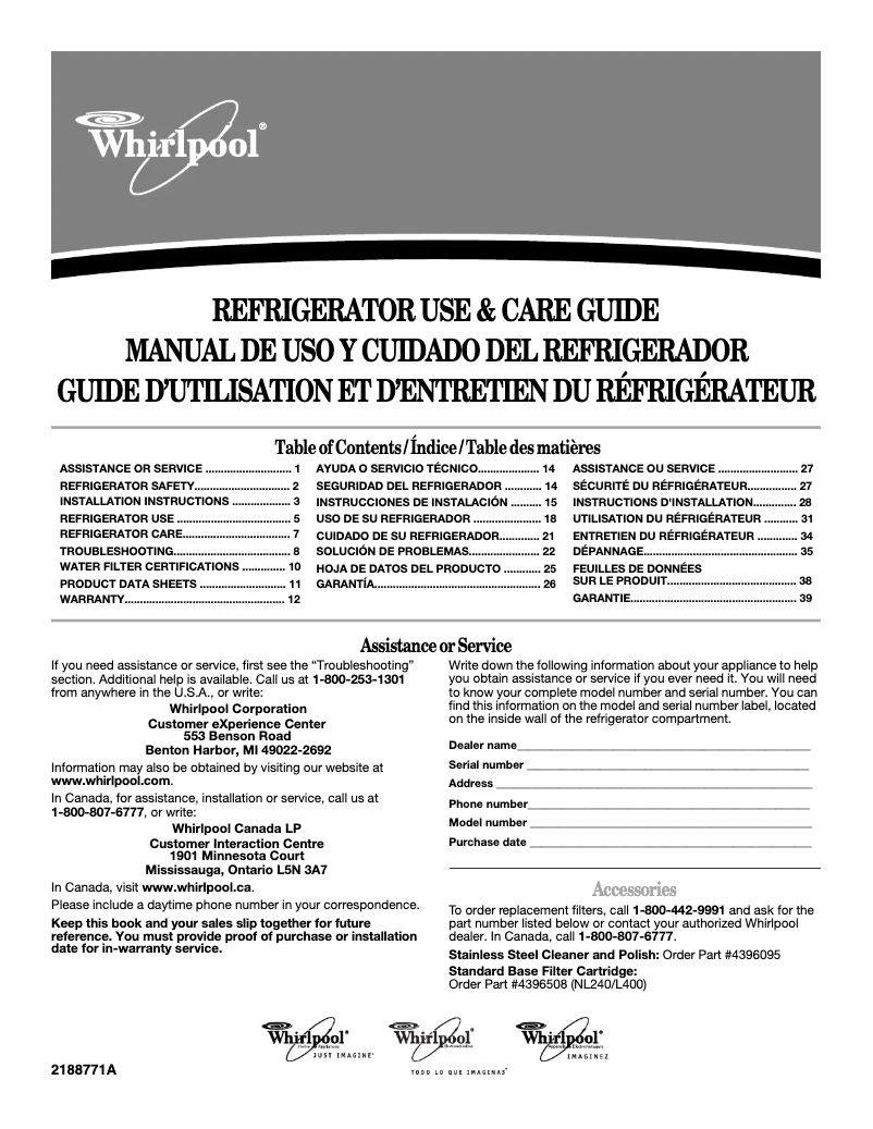 Page 1 de la notice Manuel utilisateur Whirlpool ED2FHEXNB
