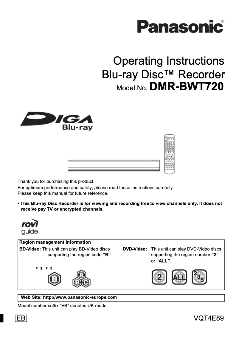 Página 1 del manual Manual de usuario Panasonic DMR-BWT720