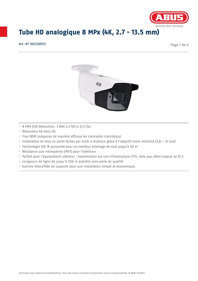 Página 1 del manual Ficha técnica Abus HDCC68551