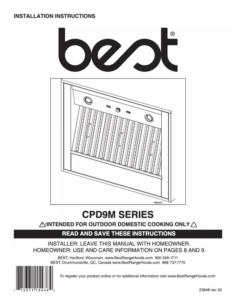 Página 1 del manual Guía de instalación Best CPD9M483SB