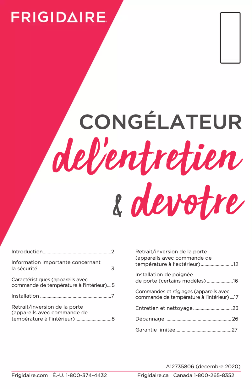 Page 1 de la notice Manuel utilisateur Frigidaire FFFU20F4VN
