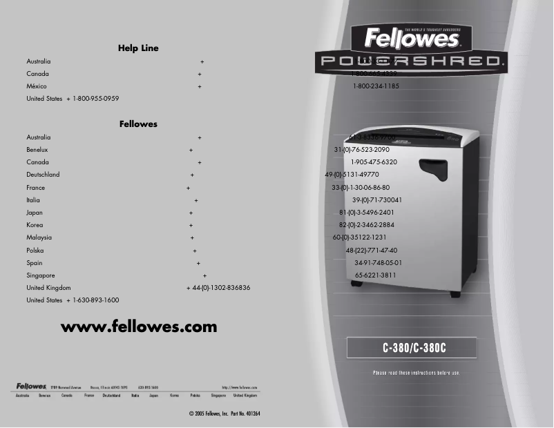 Page 1 de la notice Manuel utilisateur Fellowes Powershred C-380
