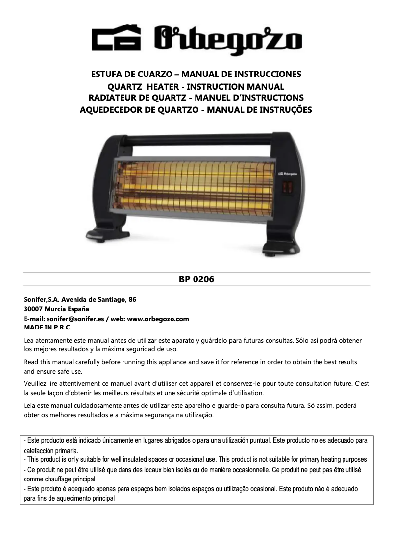 Page 1 de la notice Manuel utilisateur Orbegozo BP 0206
