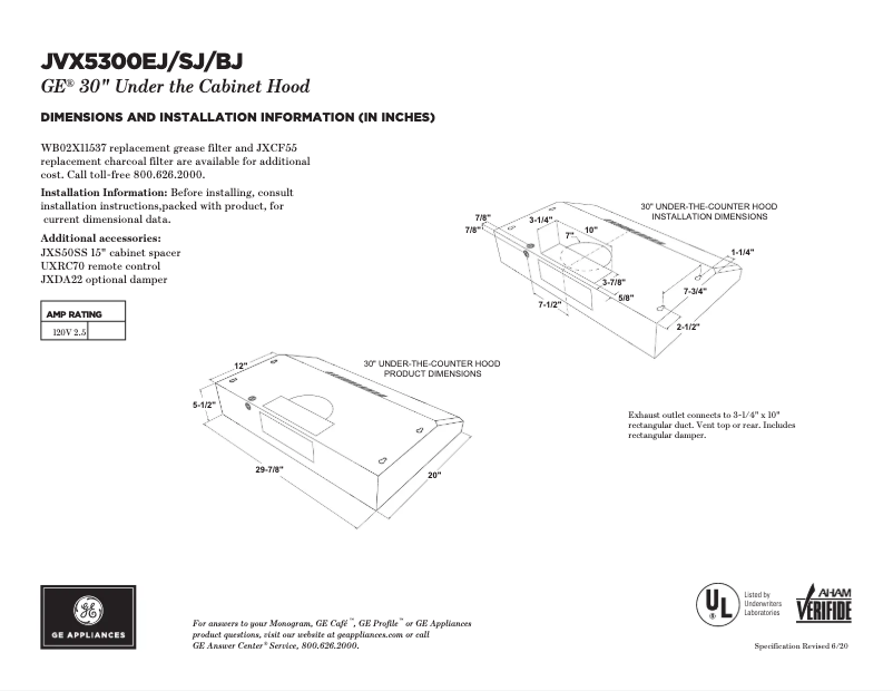 Page n°1 - Fiche technique GE JVX5300BJTS