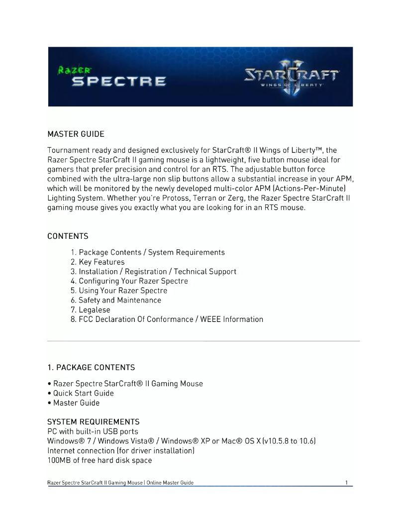 Page 1 de la notice Manuel utilisateur Razer Spectre StarCraft II