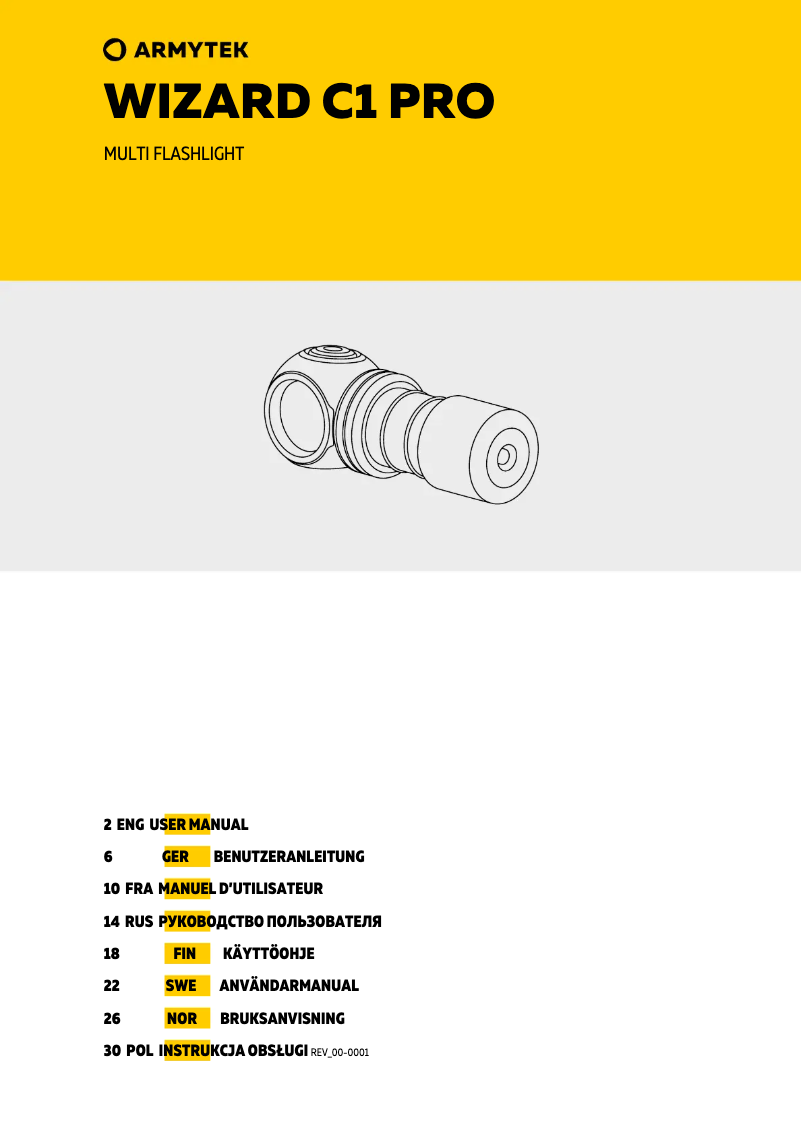 Page 1 de la notice Manuel utilisateur ArmyTek Wizard C1 Pro