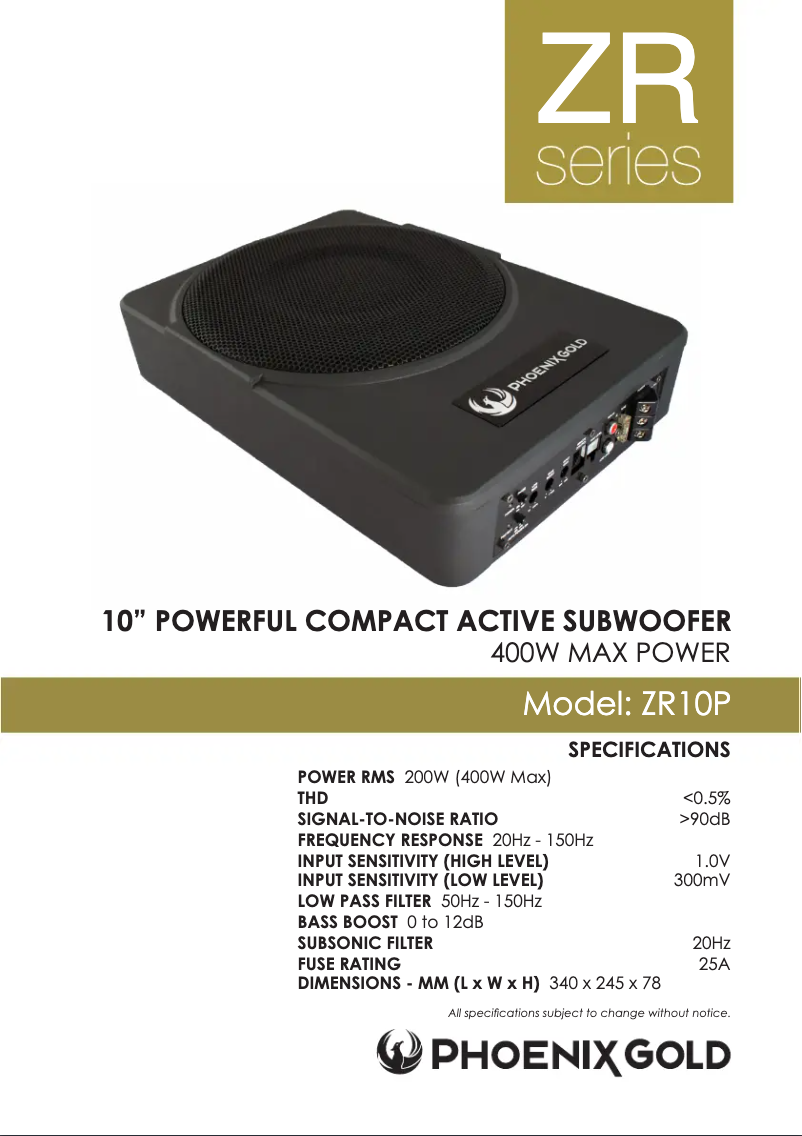 Page 1 de la notice Manuel utilisateur Phoenix Gold ZR10P