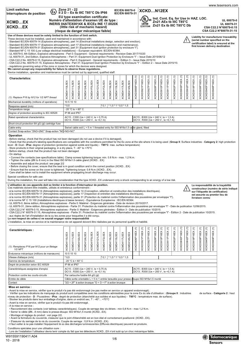 Page 1 of the manual User Manual Schneider XCKD3906P16EX