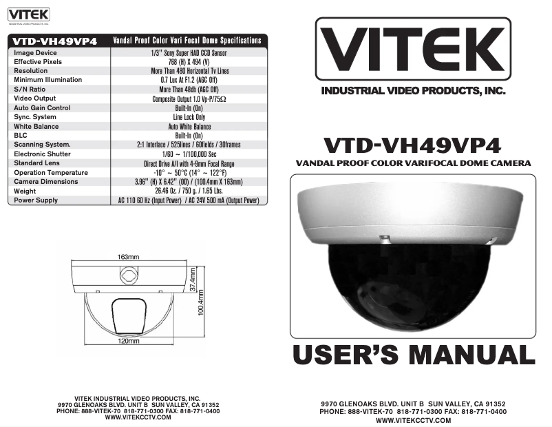 Page 1 de la notice Manuel utilisateur Vitek VTD-VH412VP4