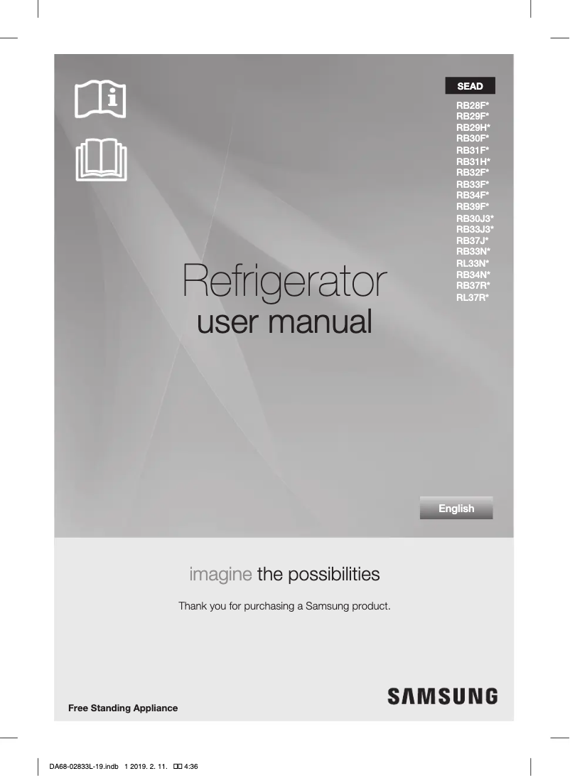 Page 1 de la notice Manuel utilisateur Samsung RB33J3200SS