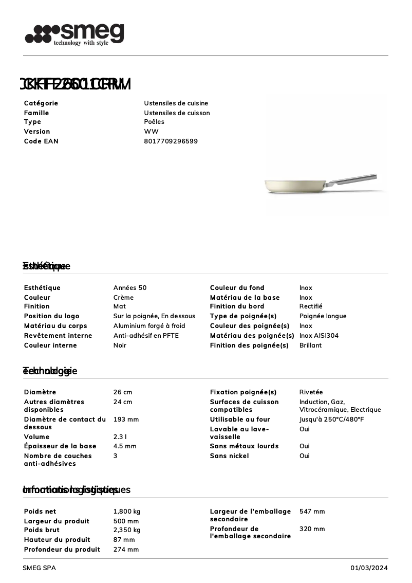 Página 1 del manual Ficha técnica Smeg CKFF2601CRM
