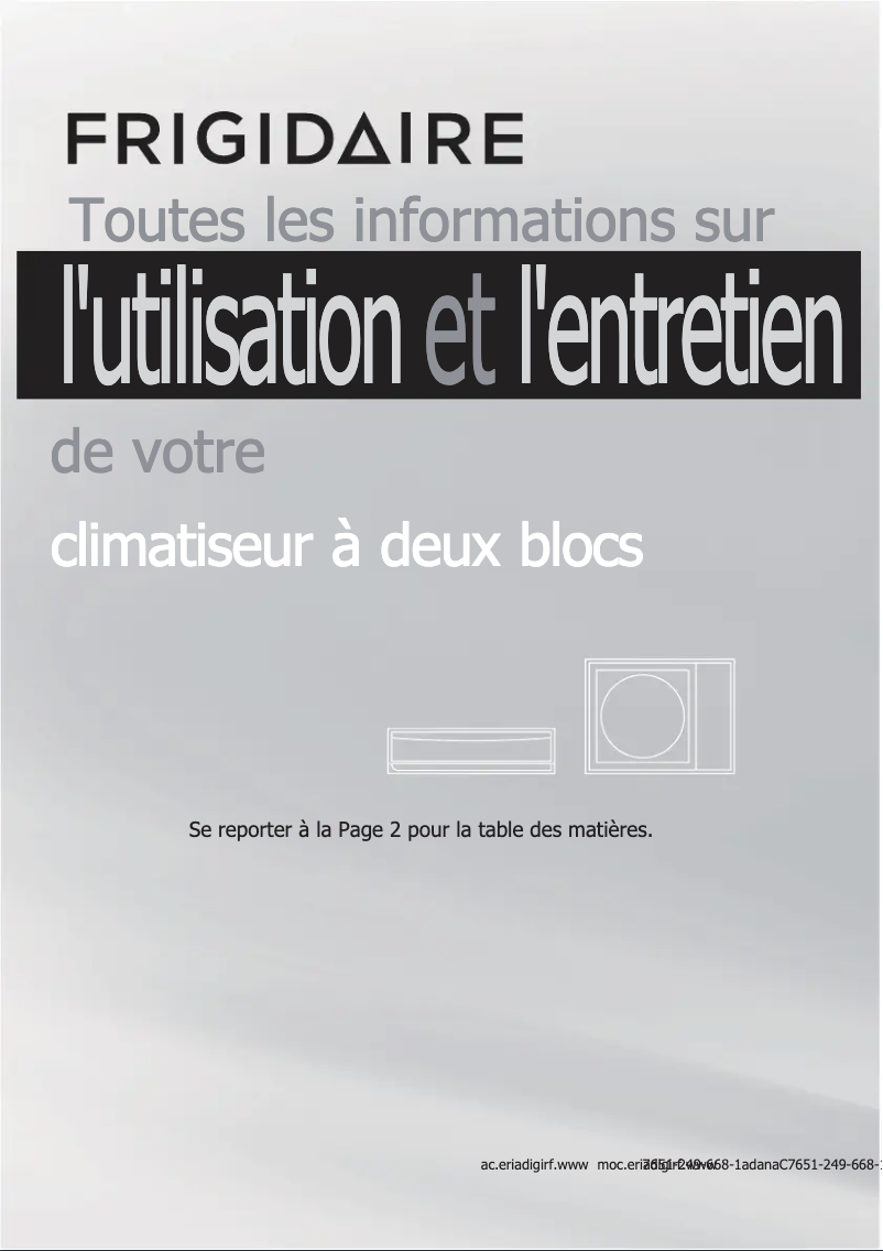 Page 1 de la notice Manuel utilisateur Frigidaire FFHP124CS1