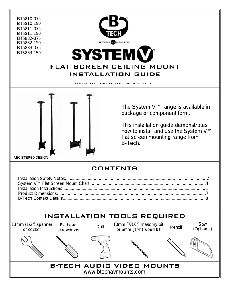 Page 1 of the manual User Manual B-Tech BT5833-150