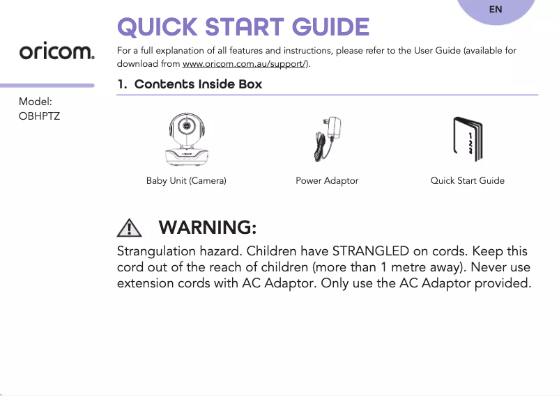 Página 1 del manual Manual de usuario Oricom OBHPTZ