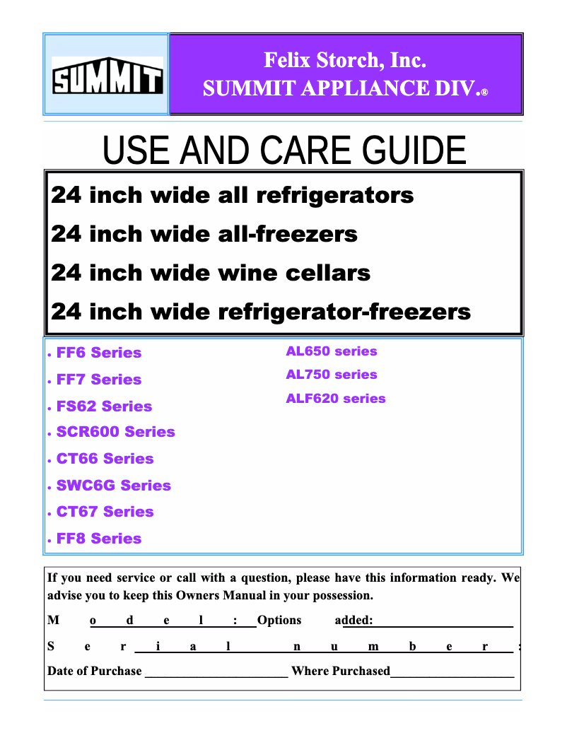 Page 1 de la notice Manuel utilisateur Summit FF7LADA