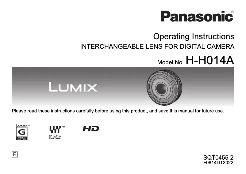 Page 1 de la notice Manuel utilisateur Panasonic Lumix H-H014AE