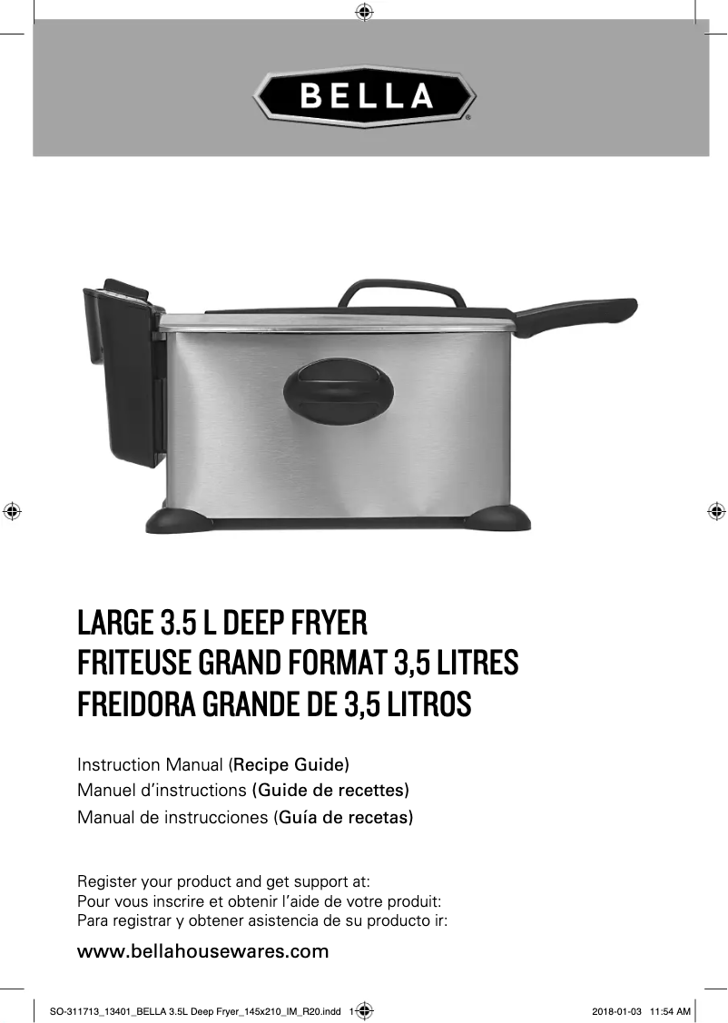 Page 1 de la notice Manuel utilisateur Bella 3.5L Deep Fryer