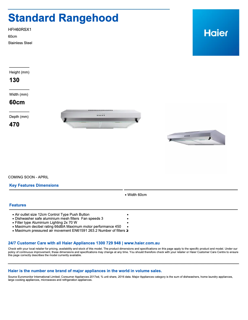 Página 1 del manual Ficha técnica Haier HFH60RSX1