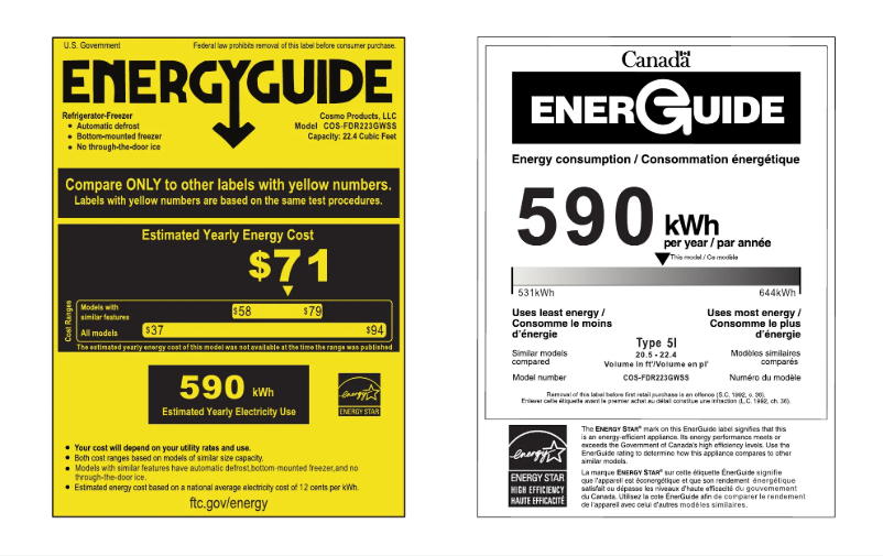 Page 1 de la notice Label énergétique Cosmo COS-FDR223GWSS